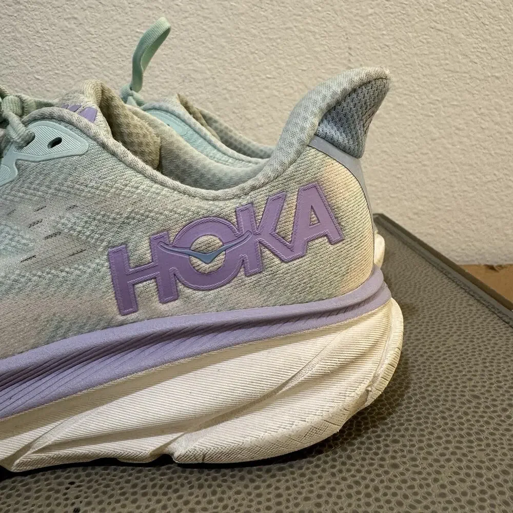 Hoka One One Clifton 9 Womens 9.5 B Blue Purple Running Walking Shoes Sneakers